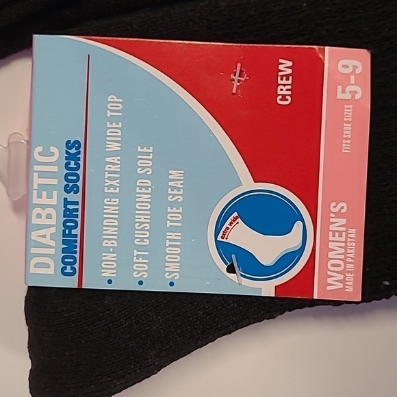 DIABETIC Comfort Crew Socks Women - Fits Size 5- 9 - Black - New - Three Pairs - Picture 3 of 4